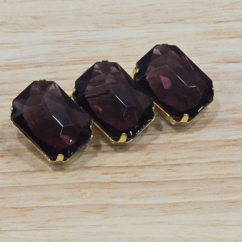 Large Statement Brooch Gold Tone Sheer Purple Acrylic Rectangle Cascading Gems